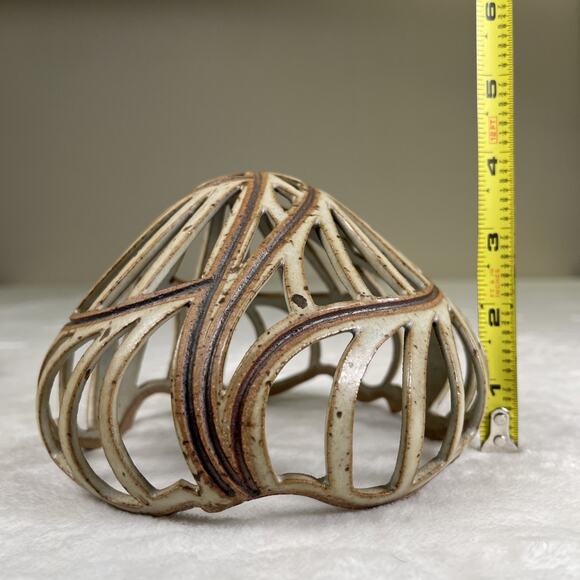 Kris Pixton 6” Studio Art Pottery Luminary Abstract Carved NY Votive Charity - Picture 10 of 13